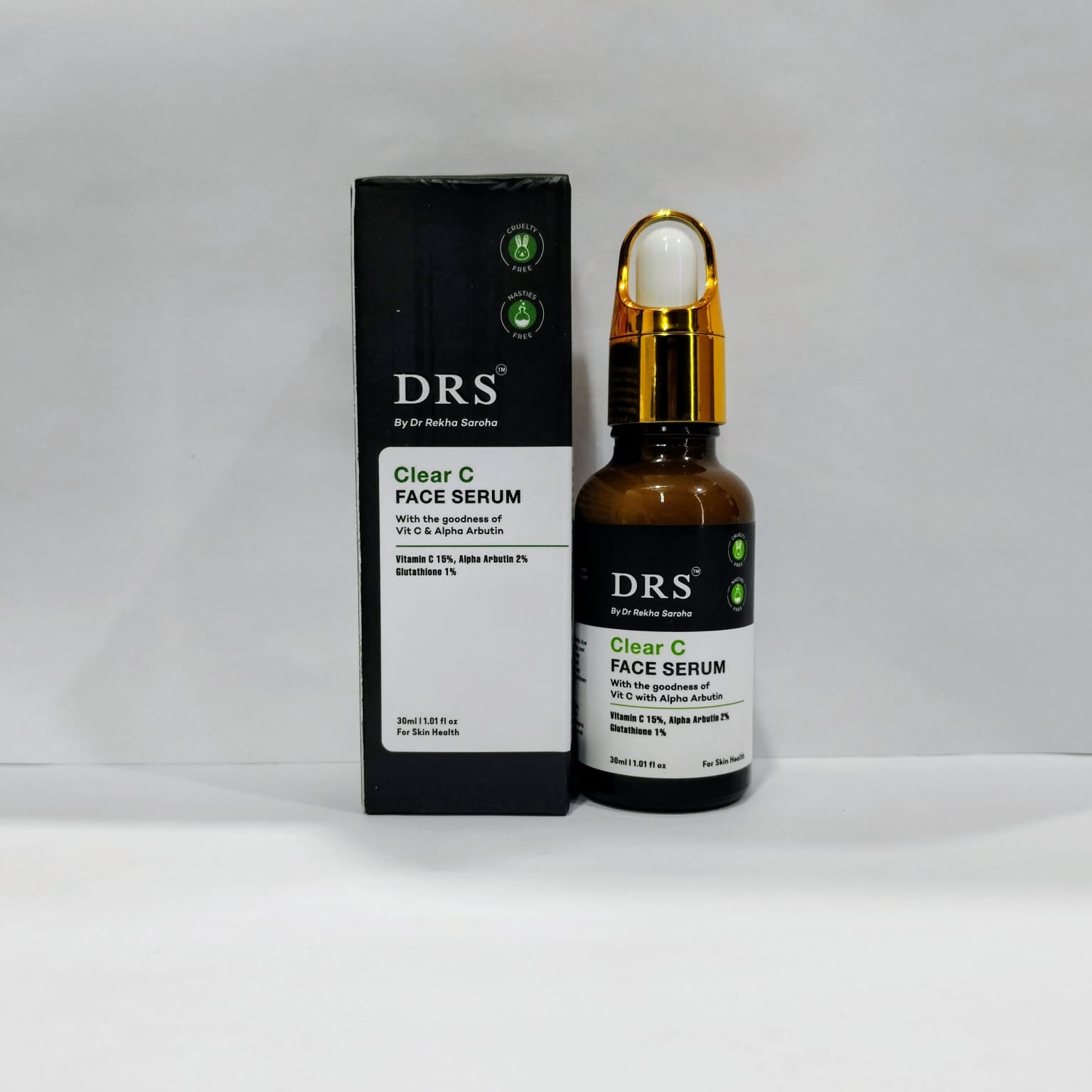 DRS Clear Face Serum with Vitamin C 15%, Alpha Arbutin 2% & Glutathione 1% - 30ml